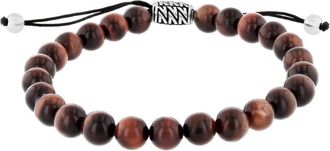 Robert Alton Stainless Steel Red Tiger Eye Bead Bolo Bracelet