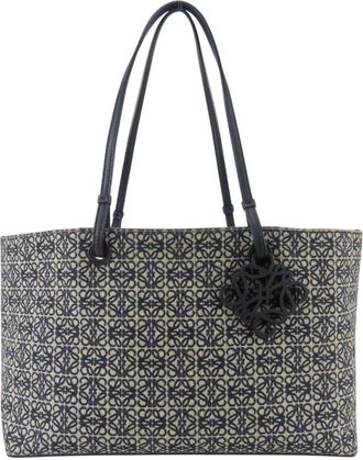 Loewe Gray Navy Canvas Leather Tote Bag (Pre-Owned)