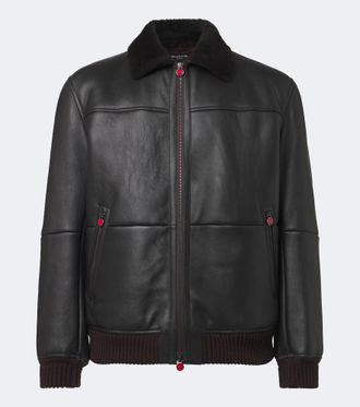 Kiton Shearling-trimmed leather bomber jacket