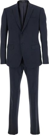 Emporio Armani Single-breasted pak in zuiver scheerwol met two-way stretch canvas - Heren - Business pakken - Blauw - S - Wol - Kostuums