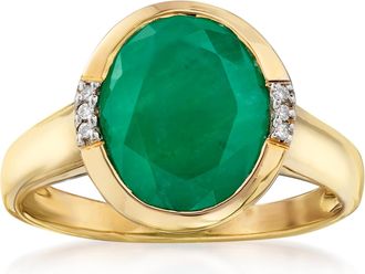 Ross-Simons Emerald Ring With Diamond Accents in 14kt Yellow Gold
