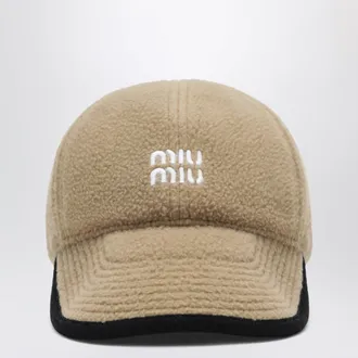 Miu Miu Cappello da baseball cammello in pile