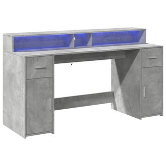 Berkfield Home Soft Desk with LED Lights Concrete Grey 160x55x91 cm Engineered Wood | Size: 160 x 55 x 91 cm