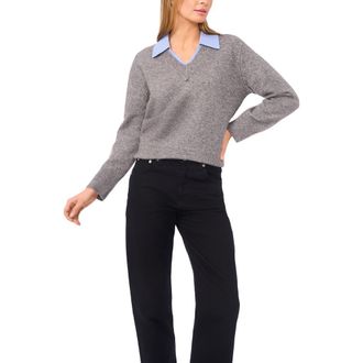 Halogen Contrast Collar Twofer Sweater in Fossil at Nordstrom Rack, Size X-Small