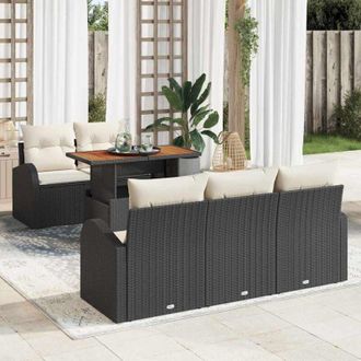 vidaXL Conjunto De Sof&aacute; De Jard&iacute;n 6 Pcs Negro Y Crema 100 X 55 X 73 Cm Vidaxl