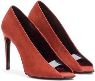 Valentino Garavani Open Toe R&eacute;v&eacute;l&eacute; Suede Pump in Rust at Nordstrom, Size 10.5Us
