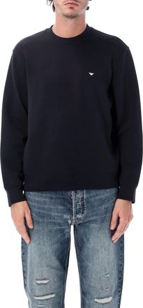 Emporio Armani Double Jersey Cotton Crew Neck Sweatshirt With Embroidered Eagle