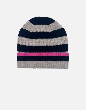 Nooki Design Womens FARAH KNITTED STRIPE BEANIE-BLACK - White - Size: ONE