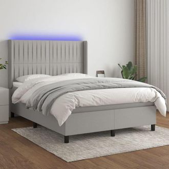 vidaXL Vidaxl - Cama Box Spring Colch&oacute;n Y Luces Led Tela Gris Claro 140x200 Cm