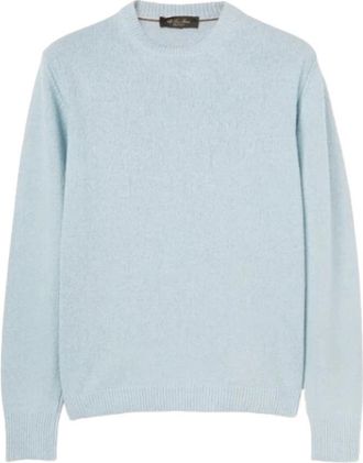 Loro Piana Zijden Trui met Ronde Hals Zachte Uitstraling - Heren - Ronde hals truien - Blauw - 3XL - Truien & Vesten