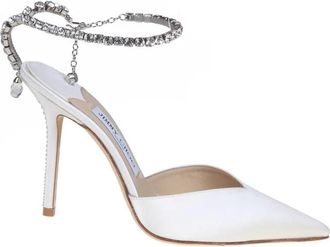 Jimmy Choo London Kristal Satijnen Slingback Hakken - Dames - Pumps - Wit - 36 1/2 EU - Satijn - Schoenen