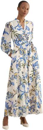 Hobbs London Shanice Belted Maxi Shirt Dress in Cream Multi at Nordstrom, Size 4