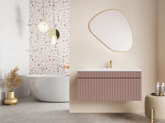 Vente-Unique Mobile per bagno sospeso scanalato con lavabo da incasso 100 cm Rosa - SATARA