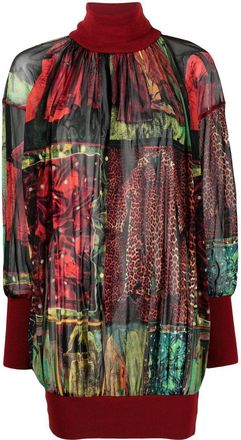 Jean Paul Gaultier 2000s graphic-print roll-neck blouse - women - Nylon/Wool - 40 - Red
