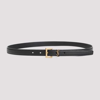 Saint Laurent Black Grained Logo Belt