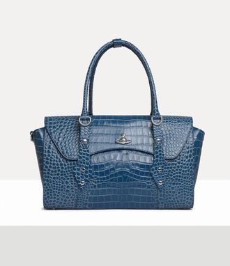 Vivienne Westwood Bettina Medium Handbag Emboss Croc Leather Blue