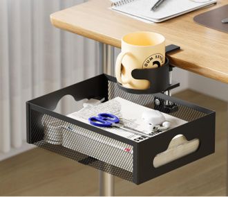 OEM Organizador De Escritorio Con Portavasos, Caj&oacute;n Met&aacute;lico Oculto, Giro De 360&deg;, Para Almacenamiento Debajo Del Escritorio