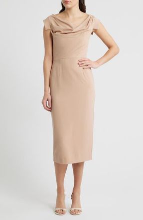 Black Halo Jacqueline Midi Gabardine Sheath Dress in Desert Sand at Nordstrom, Size 12