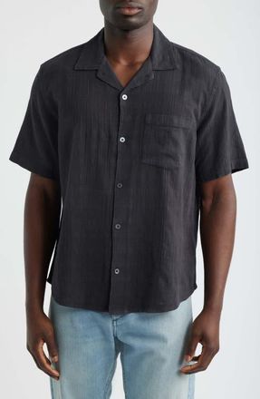 Corridor Washed Dobby Check Cotton Seersucker Camp Shirt in Washed Black at Nordstrom, Size Xx-Large