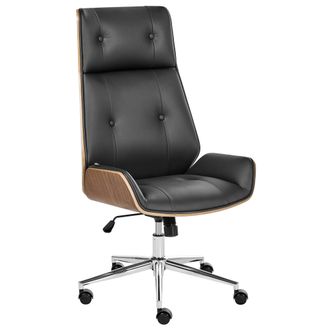 Beliani Silla De Oficina De Piel Sint&eacute;tica Giratoria Con Altura Ajustable Reclinable Sin Reposabrazos Negro Pliora