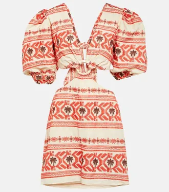 Johanna Ortiz Miniabito in cotone con stampa e cut-out