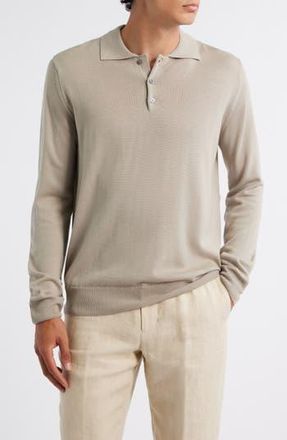 Aur&eacute;lien Long Sleeve Cashwool Polo Sweater in Greige at Nordstrom Rack, Size Large