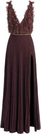 Elisabetta Franchi Red Carpet-jurk van tule en jersey met kristallen - Dames - Avondkleed - Bruin - XS - Tule - Kleedjes