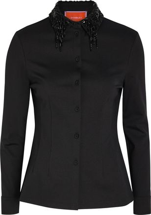 La DoubleJ LA Double J Bead Embellished Collar Jersey Shirt - Black - XL (UK16 / XL)