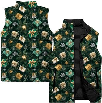 Generic Christmas Puffer Gilet for Women Uk, Funny Santa Claus Snowflake Graphic Print Ladies Body Warmer, Lightweight Sleeveless Jacket Winter Clothing Gifts