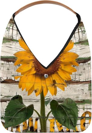 Generic Green Wood Board Sunflower Reusable Lightweight Grocery Bags - Foldable Into Compact Pouch, Washable & Sturdy, Multipurpose for Shopping and Travel