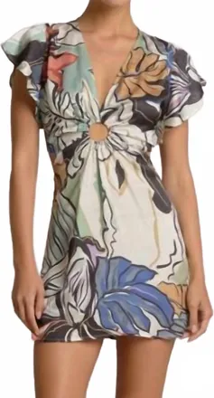 Elan Womens V-Neckline Mini Dress In Blue Botanical