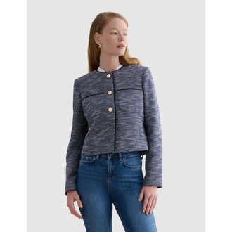 Hobbs London Aleena Cropped Textured Jacket in Navy White at Nordstrom, Size 10