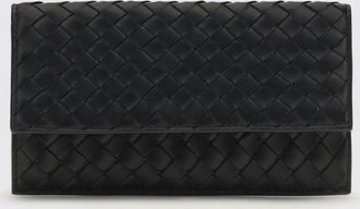Bottega Veneta Portafoglio bifold in pelle di agnello intrecciata con zip