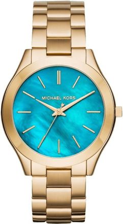 Michael Kors Womens MK3492 Slim Runway 42mm Gold-Tone Stainless Steel Ladies Watch Blue Dial - One Size