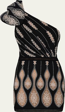 Johanna Ortiz Celestial Matter Macrame One-Shoulder Mini Dress
