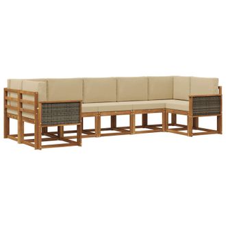 vidaXL Conjunto De Sof&aacute;s De Exterior Con Coj&iacute;n 7 Pcs Natural Y Beige Vidaxl