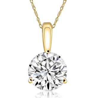 Pompeii3 Certified 3Ct Round 3-Prong Diamond Pendant 14k Yellow Gold Lab Grown Necklace