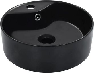 vidaXL Lavabo Con Rebosadero 36x13 Cm Cer&aacute;mica Negro Vidaxl