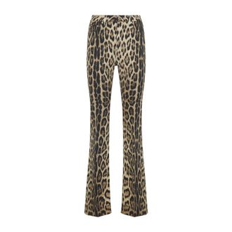 Roberto Cavalli Leopard Print Flared Trousers With Fitted Waist