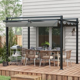 OUTSUNNY Pergola with Retractable Roof & Aluminium Frame, Grey in Dark Grey
