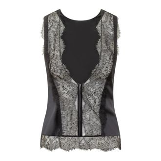 Tom Ford Mouwloze Zijden Top met V-rug en Kantinzetstukken - Dames - Tops zonder mouwen - Zwart - S - Satijn - Tops