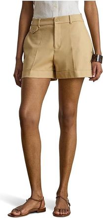 Lauren Ralph Lauren Pleated Double-Faced Cotton Shorts Womens Jumpsuit & Rompers One Piece Birch Tan : 14, Cotton/Elastane