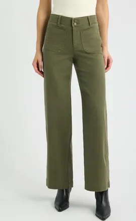 Wit & Wisdom Emma Patch Pocket High Waist Wide Leg Pants in Forest Moss at Nordstrom, Size 12