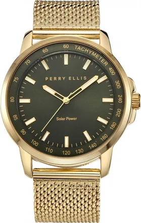 Perry Ellis Solar Mesh Strap Bracelet Watch, 41mm in Gold at Nordstrom Rack