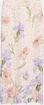 Oscar De La Renta Iris Degrade Print Guipure Lace Midi Skirt