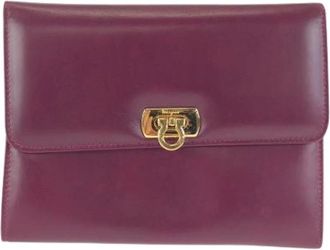 Ferragamo Pre-owned Leather Clutch Bag - Dames - Vintage Clutch - Paars - ONE Size - Leer - Vintage