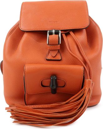 Gucci Bamboo Tassel Leather Orange Leather Backpack Bag (Pre-Owned)