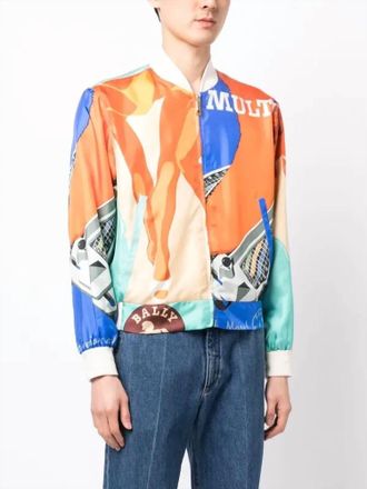 Bally Silk Graphic-Print Bomber Jacket In Multicolor