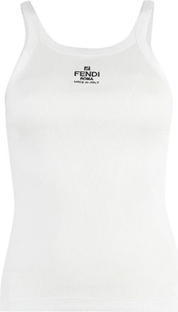 Fendi Tops, Dames, Wit, S, Katoen, Geribbelde Tanktop