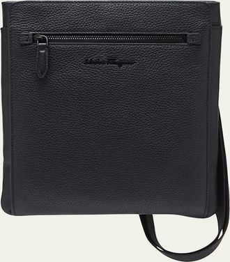 Ferragamo Mens Firenze Flat Leather Crossbody Bag